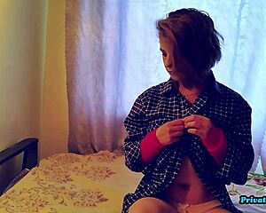 sexy russian girl sensually plays with pussy using sex toy in amateur solo teen video.