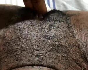 black amateur masturbates solo in homemade wet session