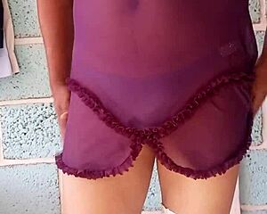 Using my lover's shiny blue panties?