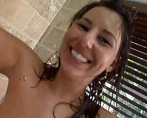 Hot milf with great boobs ripping clothes to reveal wet dripping pussy while amateurs fuck her intensely.