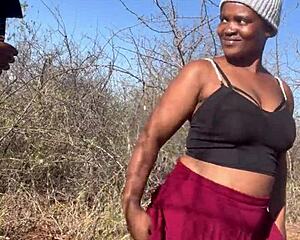 ebony babe bent over for big cock outdoors