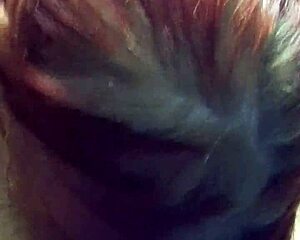 Amateur redhead intensely sucks big cock in pov