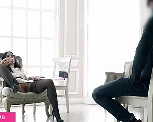 Jeny Smith flashes buttplug ass naked in dark miniskirt seduction experiment