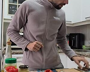 cooking tortilla turns into nude handjob cumshot on food temptation