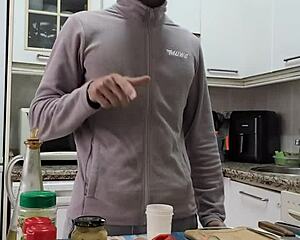 cooking tortilla turns into nude handjob cumshot on food temptation