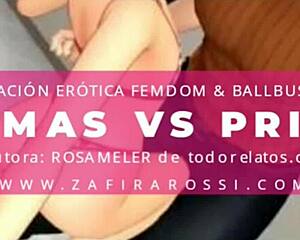 Primas ballbusting primo's nuts while femdom jerk off instructions make him beg in erotic spanish asmr!