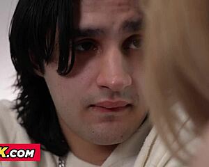 this small tit blonde cutie spreads for her tutor's hardcore pussy pounding and blowjob