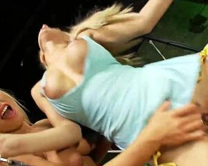 three big titted cosplay blondes brunette cuties deepthroat ride cowgirl doggy in horny group fuck