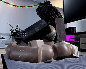 black thot bends over bed as huge bbc stretches her big ass wide in intense pounding session