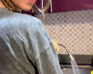 dormmate slurps cumshot in mouth and hair kitchen blowjob solo