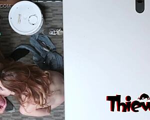 Pervert cop enjoys office time with petite teen in uniform