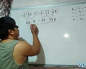 Nerdy Japanese student solves 62 math equations on bed leading to creamy creampie with teacher