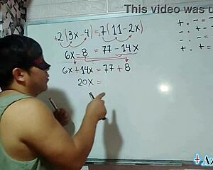 Nerdy Japanese student solves 62 math equations on bed leading to creamy creampie with teacher