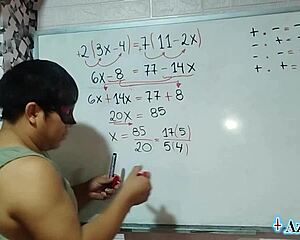 Nerdy Japanese student solves 62 math equations on bed leading to creamy creampie with teacher