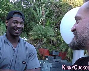 Cuckold domina in heels humiliates with big cock creampie cumshot