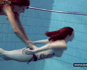 katrin and lucy tease big tits underwater