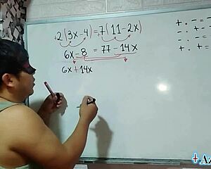 Nerdy Japanese student solves 62 math equations on bed leading to creamy creampie with teacher