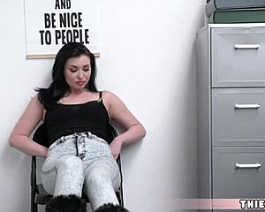 Pretty brunette teen caught stealing nintendo switch bends over for rough doggystyle pounding!