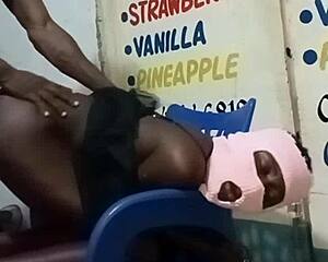 skinny african teen slut bent over takes rough doggystyle pussy pounding