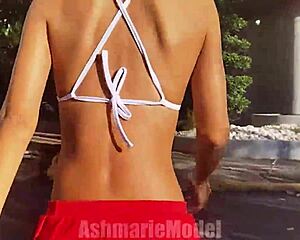 hairy latina babe flashes huge ass and pussy with buttplug under miniskirt outdoors