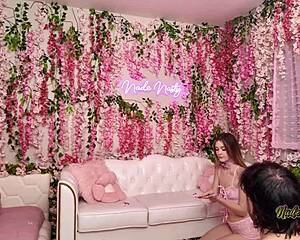 della cate storms into nasty's pink room for wild fun!