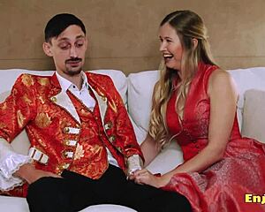 blonde cutie with shaved pussy performs oral on couple in nonstop hardcore action