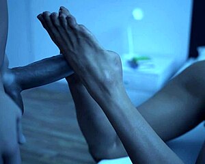 hot milf footjob then soft missionary fuck on her big tits and ass