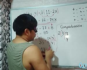 Nerdy Japanese student solves 62 math equations on bed leading to creamy creampie with teacher