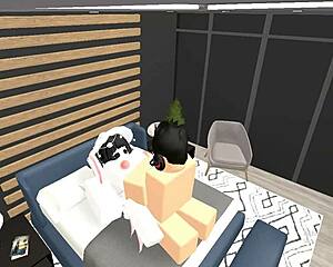 experienced player grabs those big boobs for missionary sex in the roblox condo