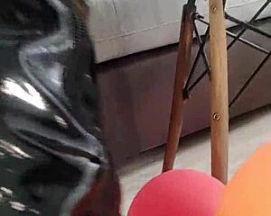 veve pops balloons sharp in latex stockings big tits blonde fetish fun whoa! 🎈💥