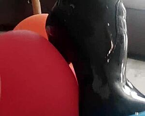 veve pops balloons sharp in latex stockings big tits blonde fetish fun whoa! 🎈💥