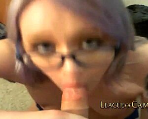 Gothic teen with glasses deepthroats stranger cock close-up squirting on amateur cam