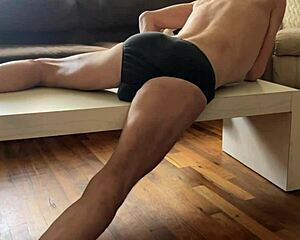 whoa, check this preview: aggressive deep tissue stretch on table in underwear with massager 😤💥