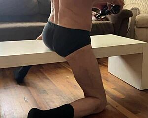 whoa, check this preview: aggressive deep tissue stretch on table in underwear with massager 😤💥