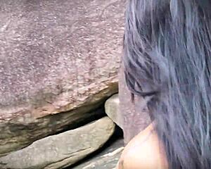 Intense deepthroat ravages adorable babe's throat before public pussy licking and fingering in pov