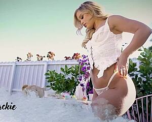 Big Ass Blonde MILF Jackie Strips Naked with Playboy