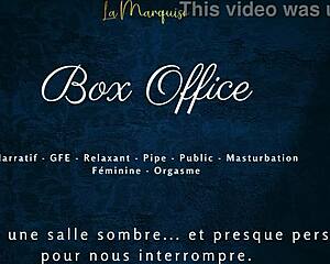 Box Office French Babe Gives Gentle Public Blowjob with Dirty Talk!