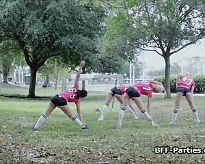 ever had sexy soccer babes in uniforms blow you hard in a wild group pov session?