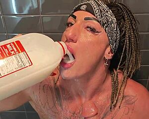 muscular milf with big tits and ass bathes in milk before i slam her soaked holes