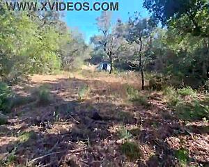 outdoor camper bends over big tits ass for public forest creampie deep inside