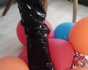 veve pops balloons sharp in latex stockings big tits blonde fetish fun whoa! 🎈💥