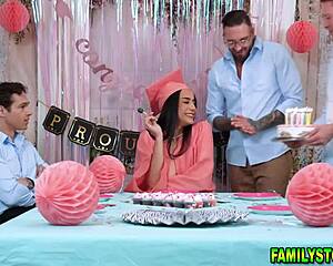 roxie sinner celebrates graduation handling cocks from quinton james, pierce paris, jayden marcos