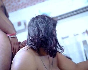 Desi Indian milf stepmom with big boobs takes gangbang facial cumshot from step sons Hindi audio