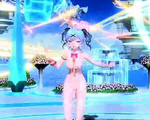 hatsune miku slips into nude rabbit hole costume mod teasing big tits and ass with toy