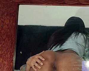 Filming ebony prostitute ride my cock anal through the mirror