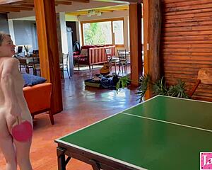 Naked ping pong dare with daddy turns into rough outdoor milf pussy pounding game