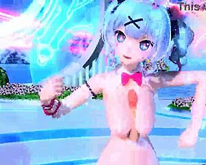 hatsune miku slips into nude rabbit hole costume mod teasing big tits and ass with toy