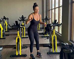 latina fitness babe teases then takes creampie from gym fuck