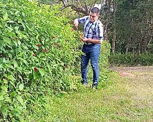 whoa this mega hung brazilian bear jerks his thick cock till it explodes milk on the farm! 💦🍆