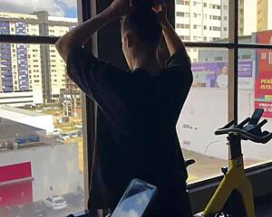 latina fitness babe teases then takes creampie from gym fuck